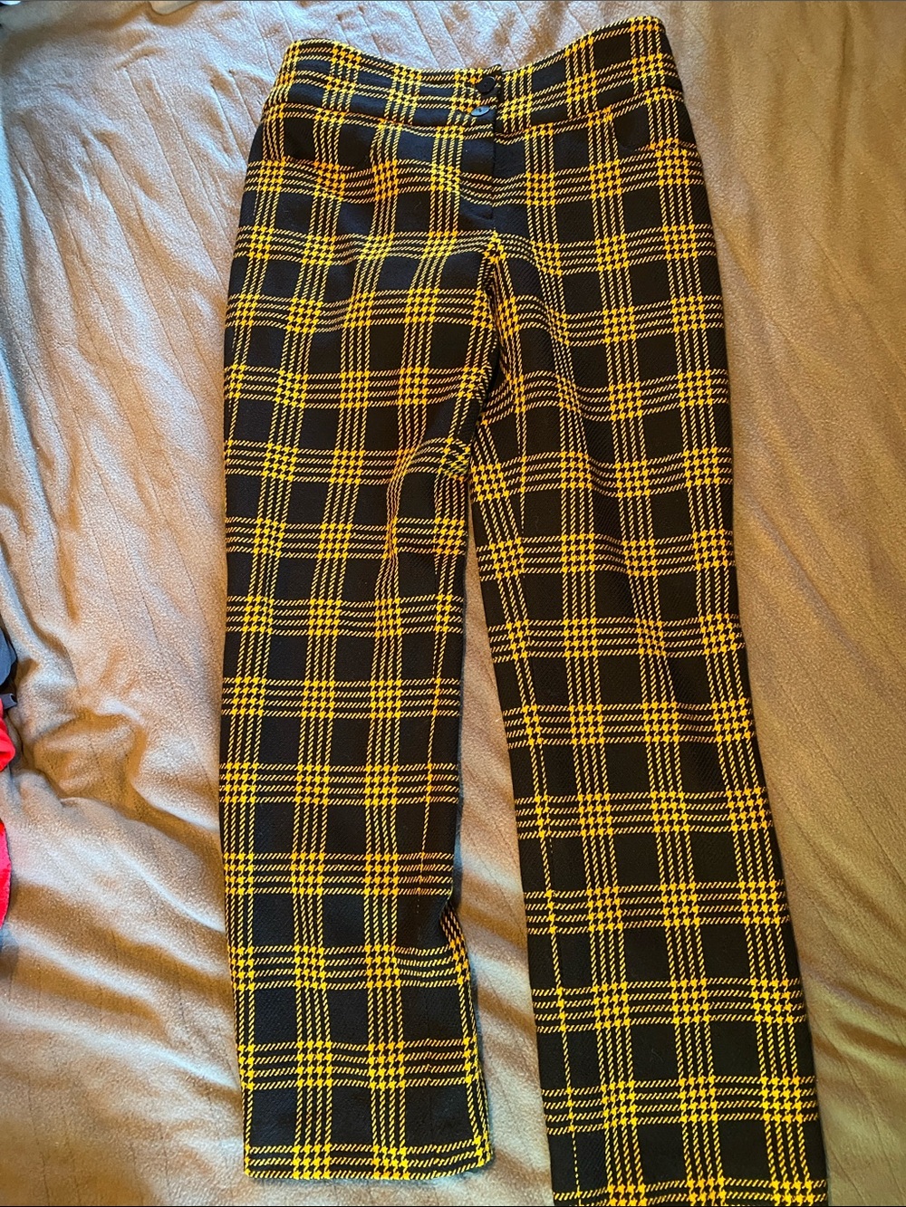 High-Waist Black and Yellow Plaid Trousers